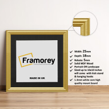(Gold With Black Mount, 8x8" Pic (10x10" Frame)) Square Size Gold Picture Frame / LW Style Wall Art Frame / Modern Photo Frames  With Multicolored Mount