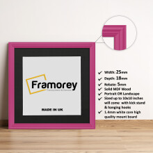 (Pink With Black Mount, 7x7" Pic (9x9" Frame)) Square Size Pink Picture Frame / LW Style Wall Art Frame / Modern Photo Frames With Multicolored Mount