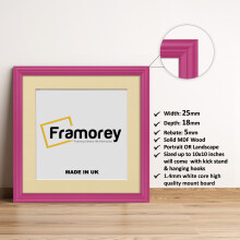 (Pink With Ivory Mount, 25x25CM Pic (30x30CM Frame)) Square Size Pink Picture Frame / LW Style Wall Art Frame / Modern Photo Frames With Multicolored Mount