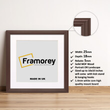 (Mahogany With White Mount, 7x7" Pic (9x9" Frame)) Square Size Mahogany Picture Frame / LW Style Wall Art Frame / Modern Photo Frames With Multicolored Mount