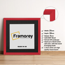 (Red With Black Mount, 25x25CM Pic (30x30CM Frame)) Square Size Red Picture Frame / LW Style Wall Art Frame / Modern Photo Frames  With Multicolored Mount