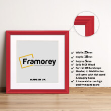 (Red With White Mount, 40x40CM Pic (50x50CM Frame)) Square Size Red Picture Frame / LW Style Wall Art Frame / Modern Photo Frames  With Multicolored Mount