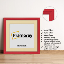 (Red With Ivory Mount, 18x18" Pic (22x22" Frame)) Square Size Red Picture Frame / LW Style Wall Art Frame / Modern Photo Frames With Multicolored Mount