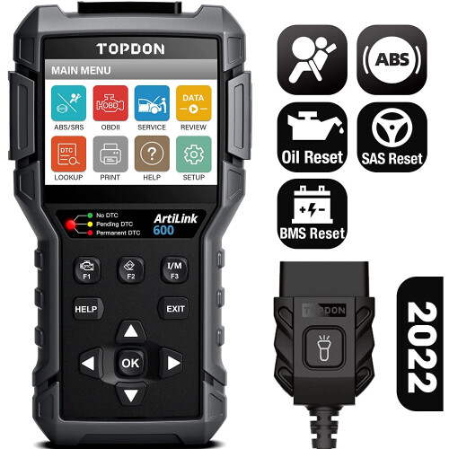 OBD2 Scanner TOPDON AL600 Car Diagnostic Scan Tool, ABS SRS Code Reader with Active Test, 3 Hot Reset Service