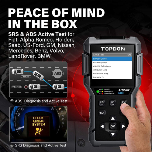 OBD2 Scanner TOPDON AL600 Car Diagnostic Scan Tool, ABS SRS Code Reader with Active Test, 3 Hot Reset Service 1