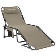 KingCamp Reclining Sun Lounger 4-Position Adjustable Foldable Heavy Duty Lounge Chair Camping Folding Bed with Pillow & Pocket for Patio Garden Beach