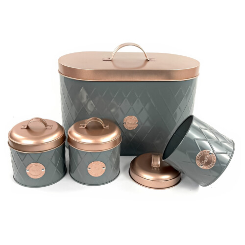 Bread Bin With Canister Tea Coffee Sugar Kitchen Sealed Lid Set 1