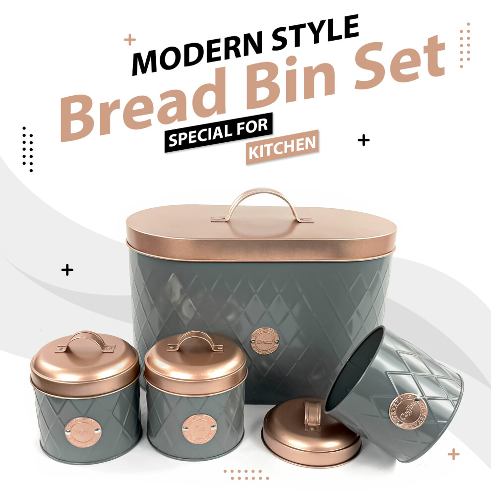 Bread Bin With Canister Tea Coffee Sugar Kitchen Sealed Lid Set