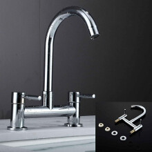 Twin Lever Mixer Kitchen Sink Tap 1/4 Turn Brass Chrome Taps 2 Hole Bridge Kitchen Tap