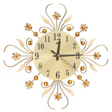 (gold) 3D Wall Clock Art Metal Diamonds Flower Clock Home Office Decor DIY