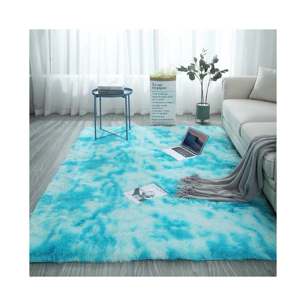 (light blue) Large Shaggy Fluffy Rugs Anti Slip Soft Carpet for Luxury Floor Area Bedroom Living Dining Room