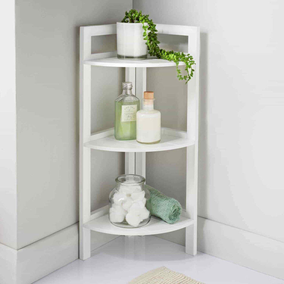 Bathroom Corner Shelf 3 Tier Shelving Rack Unit White Display Stand Home Storage