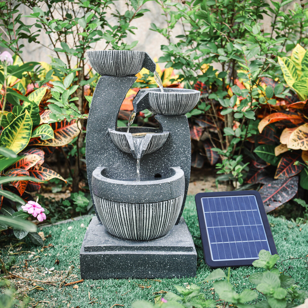 (Grey) Garden Water Feature Fountain LED Lights Outdoor Statues Solar Powered