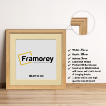 (Oak With Ivory Mount, 7x7" Pic (9x9" Frame)) Square Size Oak Picture Frame / LW Style Wall Art Frame / Modern Photo Frames  With Multicolored Mount