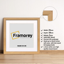 (Oak With White Mount, 40x40CM Pic (50x50CM Frame)) Square Size Oak Picture Frame / LW Style Wall Art Frame / Modern Photo Frames  With Multicolored Mount