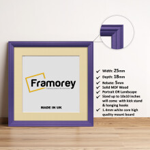 (Purple With Ivory Mount, 20x20CM Pic (25x25CM Frame)) Square Size Purple Picture Frame / LW Style Wall Art Frame / Modern Photo Frames With Multicolored Mount