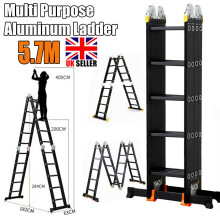 Black Heavy Duty 5.7M Aluminum Telescopic Ladder Step Multi-Purpose
