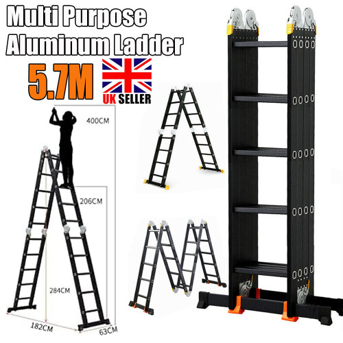 Black Heavy Duty 5.7M Aluminum Telescopic Ladder Step Multi-Purpose