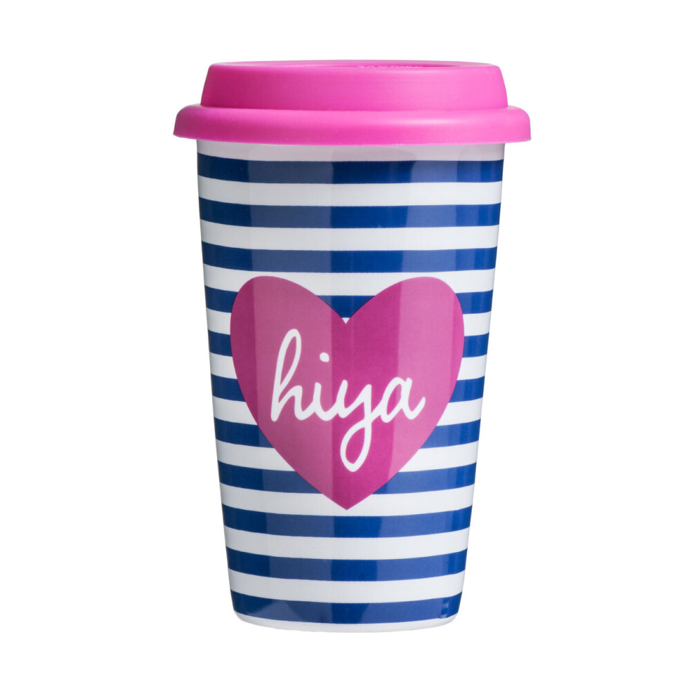 Decorative Design Hiya Travel Mug, Beautiful Design Mug For Journies, Secured Lid Reusable Travel Mug