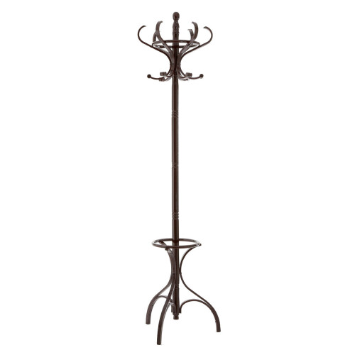 Premier Housewares Mahogany Finish Coat Stand with 12 Hooks and Umbrella Holder, Freestanding Entryway Organizer (Code 2401008)