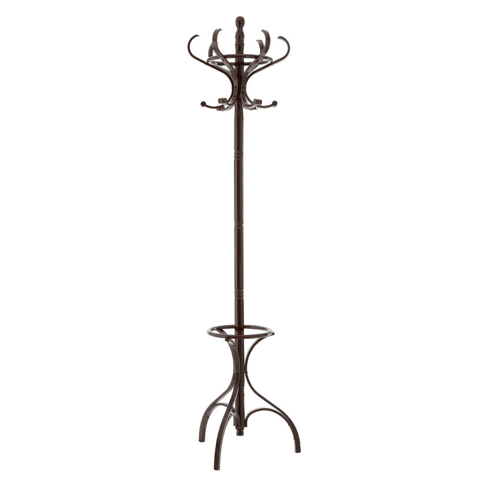 Premier Housewares Mahogany Finish Coat Stand With 12 Hooks And Umbrella Holder, Freestanding Entryway Organizer (Code 2401008) Brown