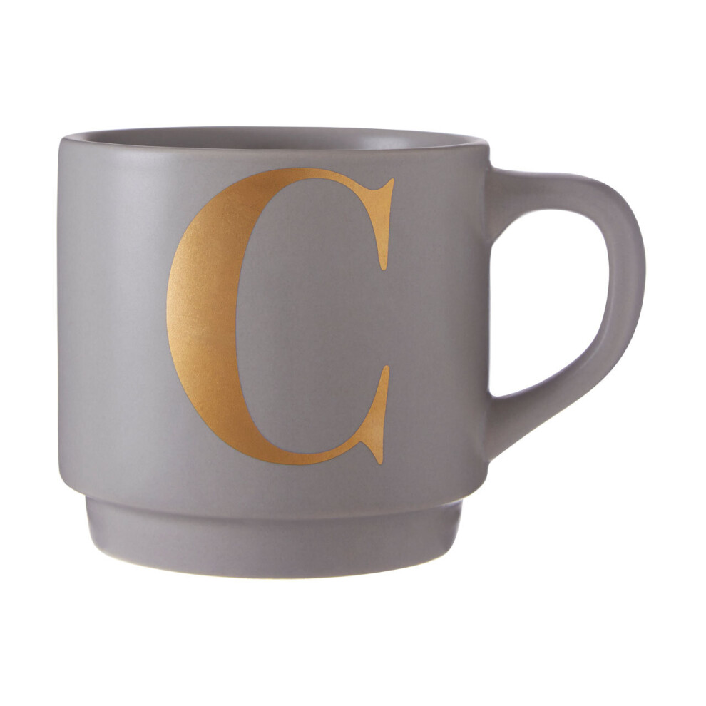 Premier Housewares Personalized Grey C Letter Mug,Porcelain Coffee Cup With Gold Letter Accent,Perfect For Stylish Gifting