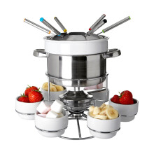 Stainless Steel Fondue Set, 6-Person Fondue Pot with Forks, Best fondue pot with Porcelain dessert cups