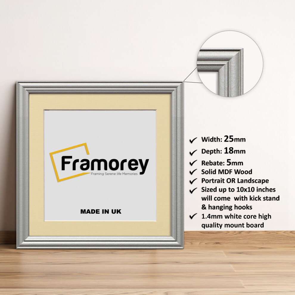 (Silver With Ivory Mount, 25x25CM Pic (30x30CM Frame)) Square Size Silver Picture Frame / LW Style Wall Art Frame / Modern Photo Frames  With Multicol-image-OPC-P8YXF5M-NEW