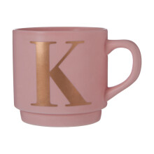 Pastel Pink K Letter Mug For Gifting Friends,Tea Mug With Comfy Handle,Lightweight Gold Accent Ceramic Cup
