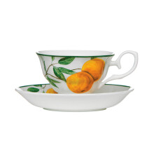 Elegant Design Fruits Orange Grove Cup And Saucer, Durable Tea Set, Bone China Cup And Saucer For Bedroom