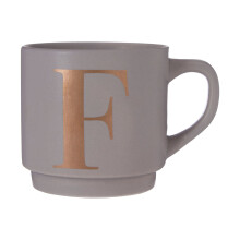 Grey F Letter Mug With Curved Handle,Premium Coffee Mug With Gold Etched "F" Lettering,Perfect For Gifting