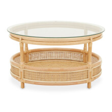 Elegant Rattan Coffee Table With Glass Top, Round Cane Furniture, Sturdy Outdoor Table, Stable Coffee Table