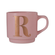 Pastel Pink Mug With Personalized R Letter Detail,Distinctive Decorative Mug,Gold R Etching Home Décor Piece