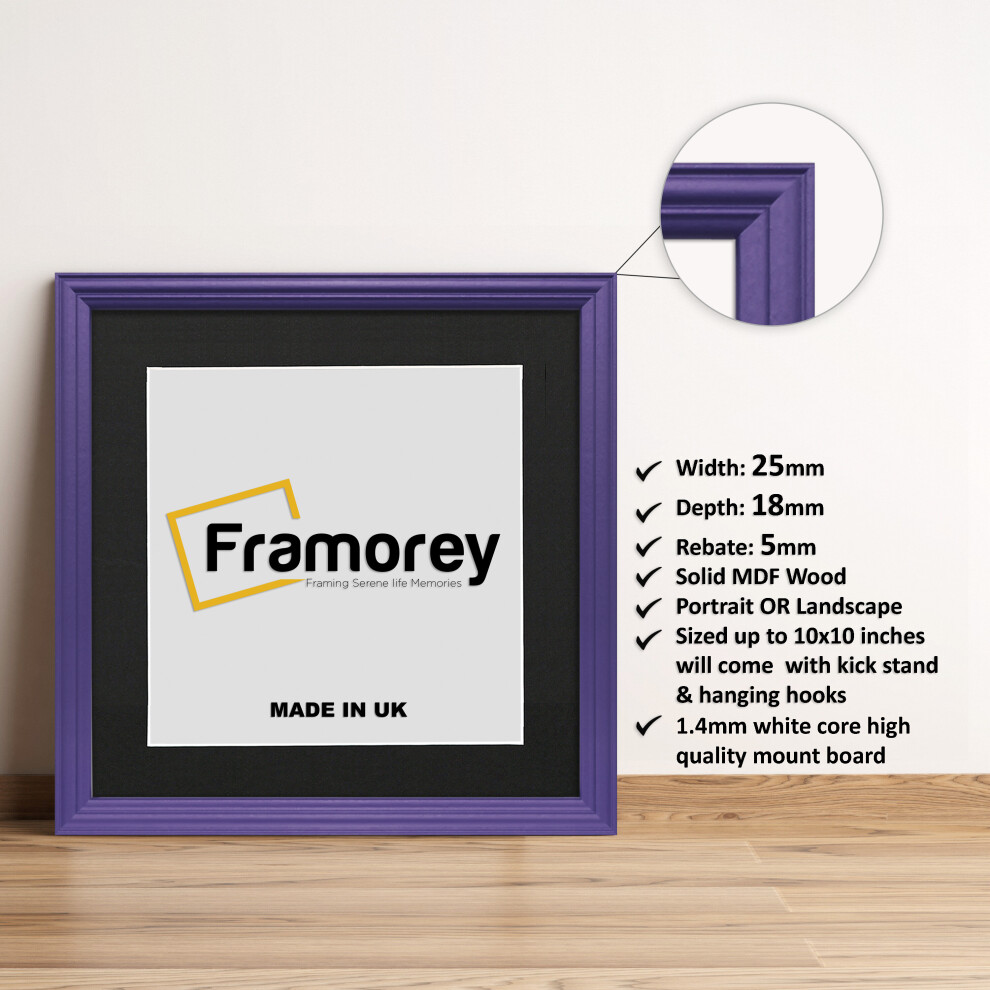 (Purple With Black Mount, 5x5" Pic (7x7" Frame)) Square Size Purple Picture Frame / LW Style Wall Art Frame / Modern Photo Frames  With Multicolored Mount