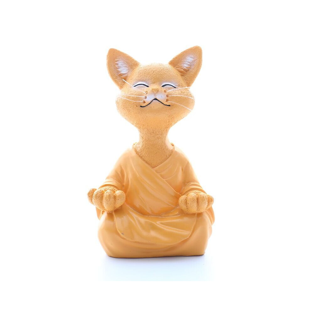 (Orange) Whimsical Buddha Cat Figurine Meditation Yoga Collectible Home Decor Lover Gifts