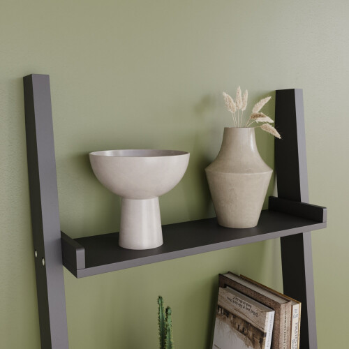 Vida Designs (Black) York 5 Tier Ladder Bookcase Leaning Shelving Unit 2