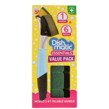 Dishmatic Essentials Value Pack - Refillable Handle + 6 Green Sponge Refills (ASKPPODTALKLP20050)