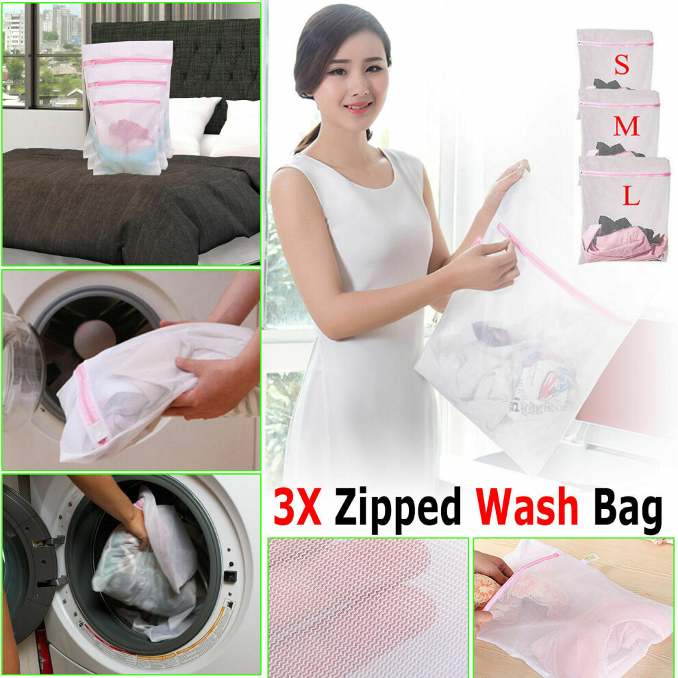 3pcs Zipped Laundry Washing Mesh Net Bra Sox Underwear Washing