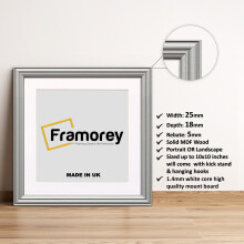 (Silver With White Mount, 40x40CM Pic (50x50CM Frame)) Square Size Silver Picture Frame / LW Style Wall Art Frame / Modern Photo Frames  With Multicolored Mount