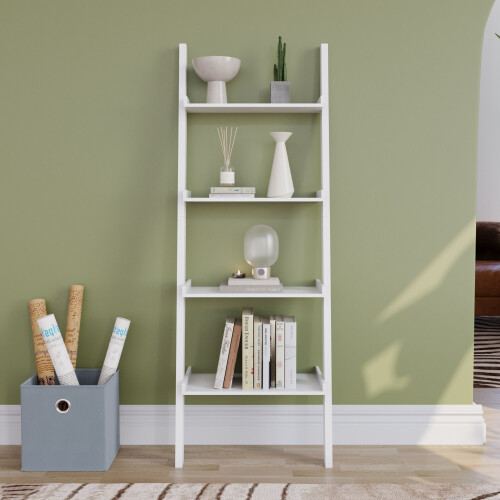 Vida Designs (White) York 4 Tier Ladder Bookcase Leaning Shelving Unit 1
