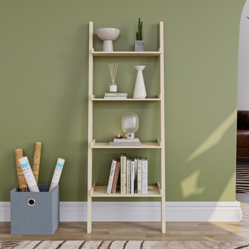 Vida Designs (Pine) York 4 Tier Ladder Bookcase Leaning Shelving Unit 1