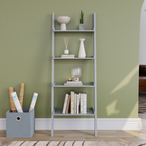 Vida Designs (Grey) York 4 Tier Ladder Bookcase Leaning Shelving Unit 1
