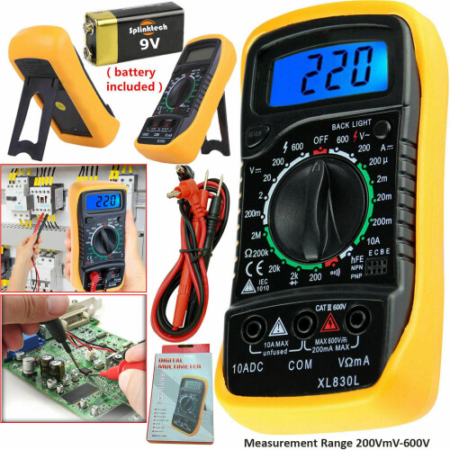 3.5-Inch LCD Digital Multimeter with Blue Backlight – AC/DC Voltage, DC/AC Current, Ohms, Diode/Transistor Tests, Continuity Buzzer, Auto Power Off 1