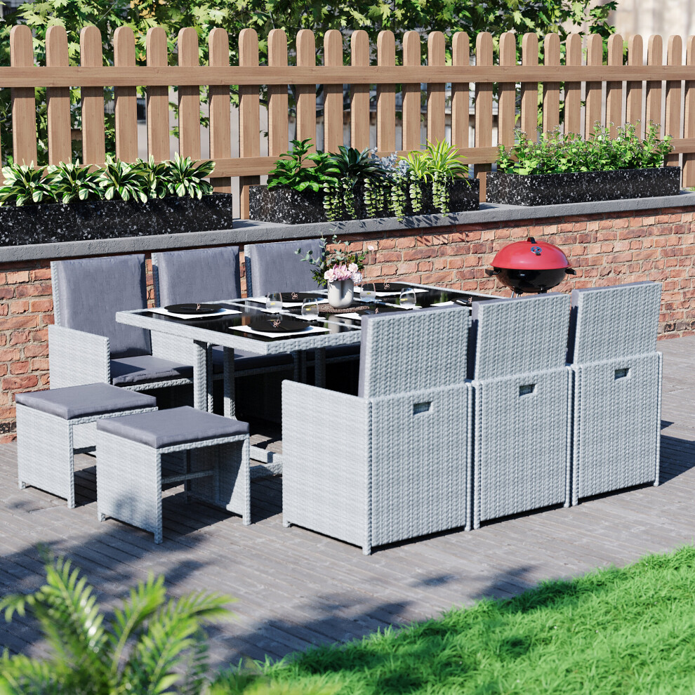 (Grey) Cuba 10 Seat Rattan Garden Set Dining Table UKFR