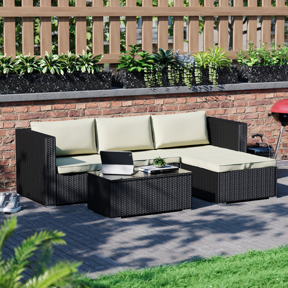 (Black) Hampton 4 Seater Rattan Outdoor Garden Set