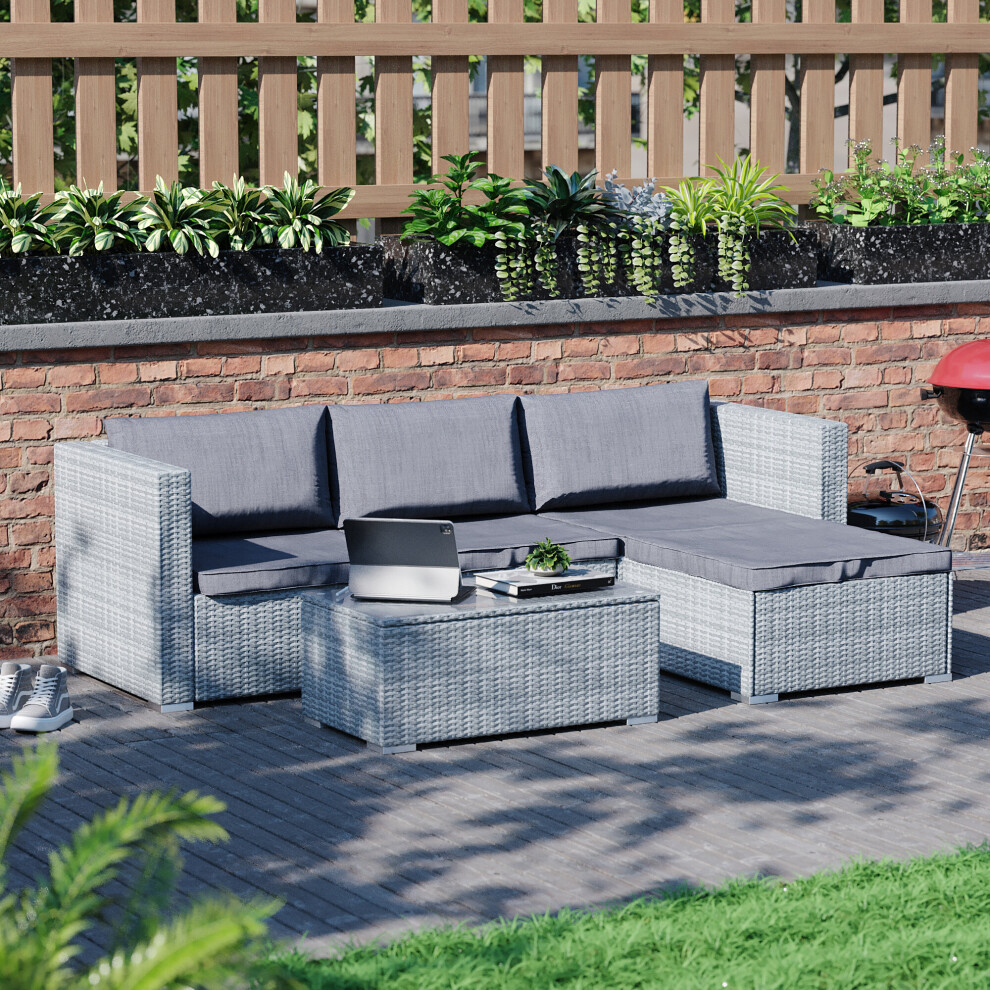 (Grey) Hampton 4 Seater Rattan Outdoor Garden Set