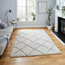 (Cream/Grey, 120 x 170 cm) Diamond Geometric Shaggy Rugs Nordic Scandi Barber Style Rug Soft Warm Small XL Large Living Room Bedroom Carpet Mat 4cm Thick Shag Pile