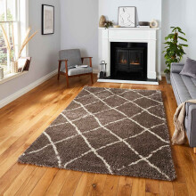 (Beige/Cream, 200 x 290 cm) Diamond Geometric Shaggy Rugs Nordic Scandi Barber Style Rug Soft Warm Small XL Large Living Room Bedroom Carpet Mat 4cm Thick Shag Pile