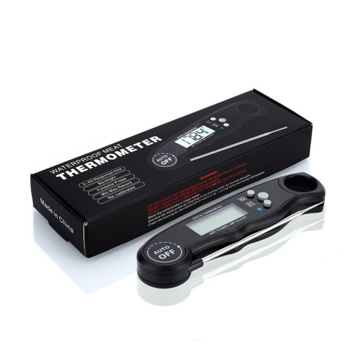 Intirilife Foldable Kitchen Thermometer BLACK Digital waterproof magnetic Thermometer LCD Display Alarm Function CookingBBQBaking etc.stant Read 1