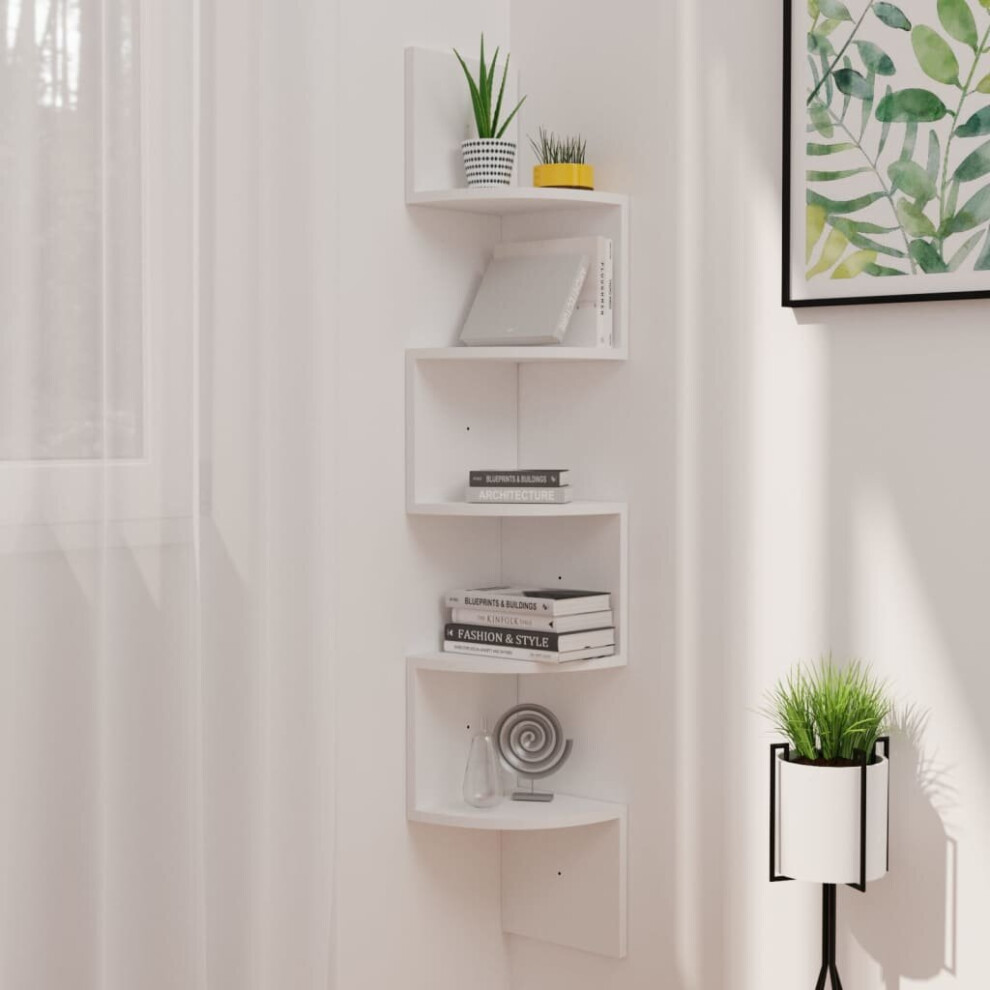 Vidaxl Wall Corner Shelf White Engineered Wood Hanging Floating Wall Shelf